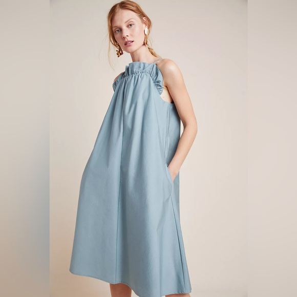 Anthro Corey Lynn Calter Harper Midi Dress Women's Large Poplin Tie Waist Black - Picture 5 of 16